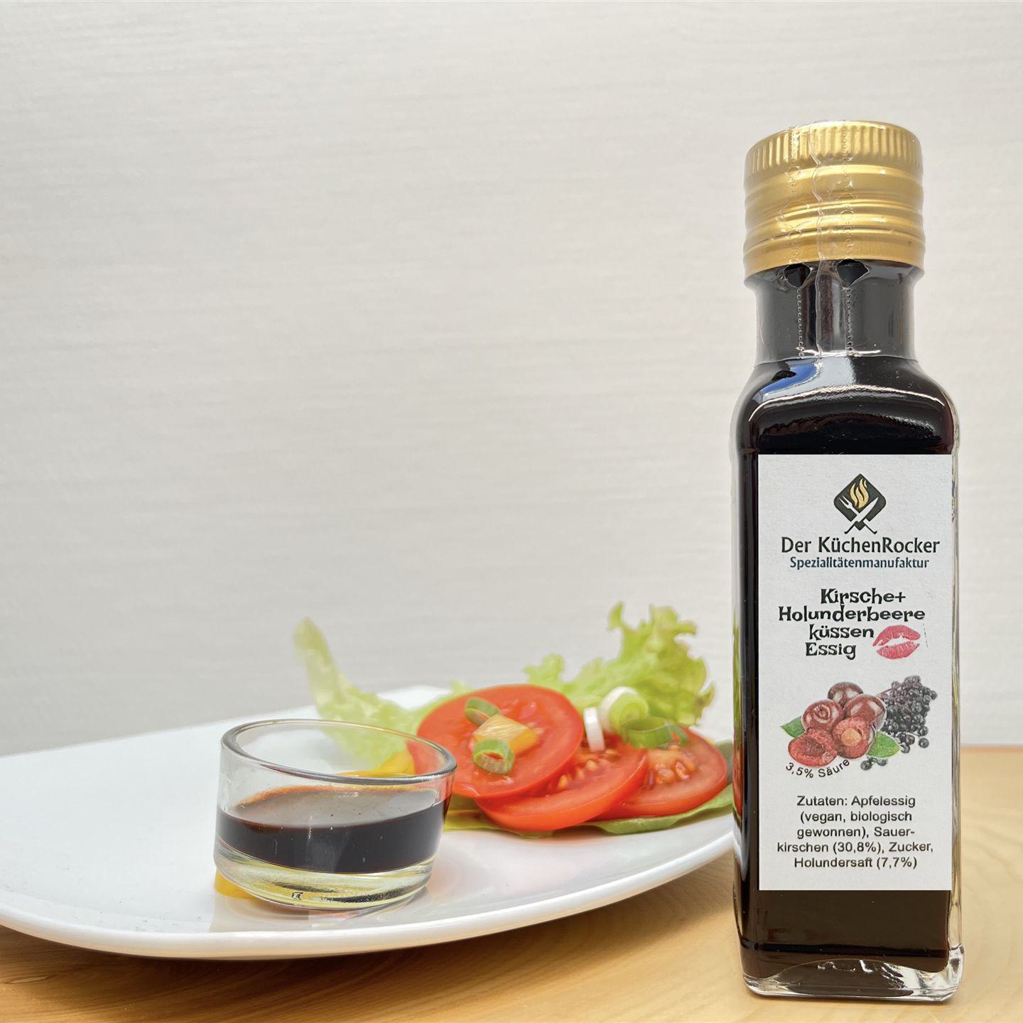 Kirsche und Holunderbeere küssen Essig_kleine Flasche